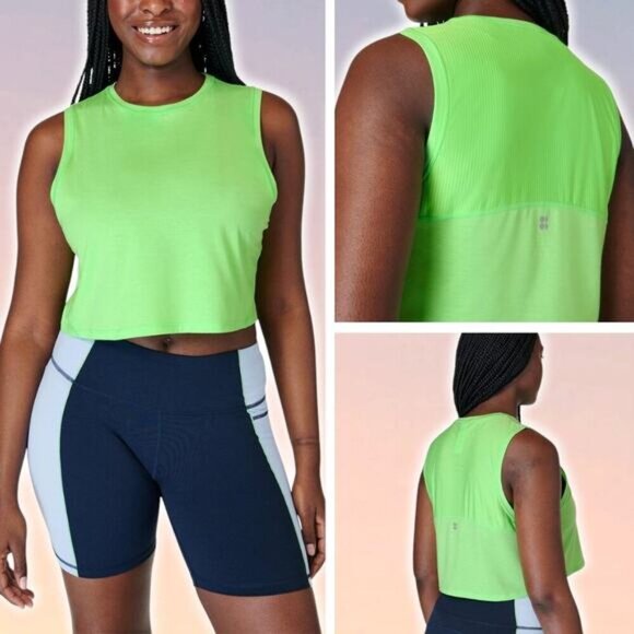 NWT SWEATY BETTY Breathe Easy Crop Muscle Tank Sz 14 Zest Green - Picture 1 of 6